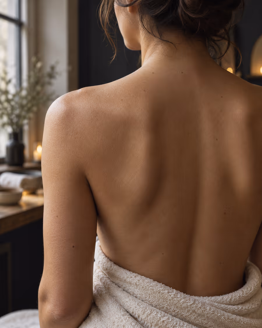 Rücken einer Frau vor der Laser-Haarentfernung im MOOD Beauty Studio